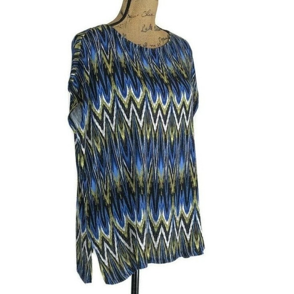 J Jill Wearever Top XS/S White Black‎ Blue Green Chevron Stripe Tunic Oversized
